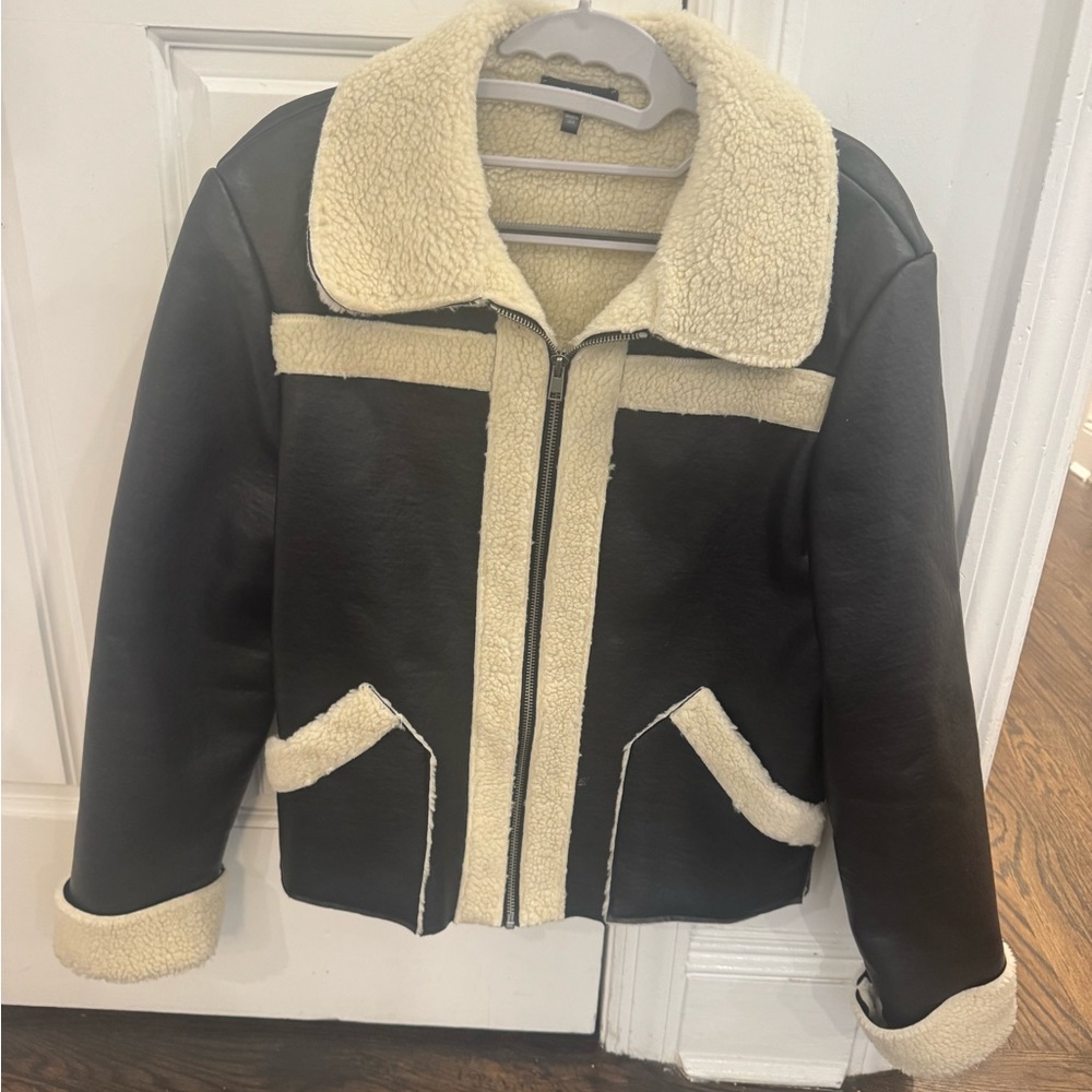 DREW Black/ White Cream Shearling Jacket